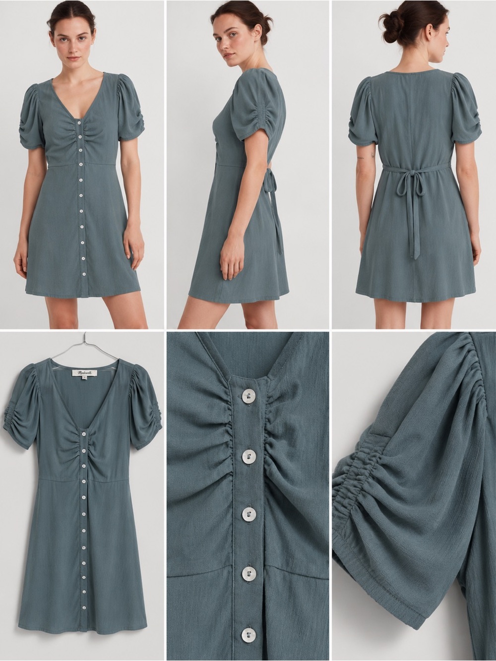 Madewell V-Neck Button-Front Mini Dress Slate Teal color - size 0